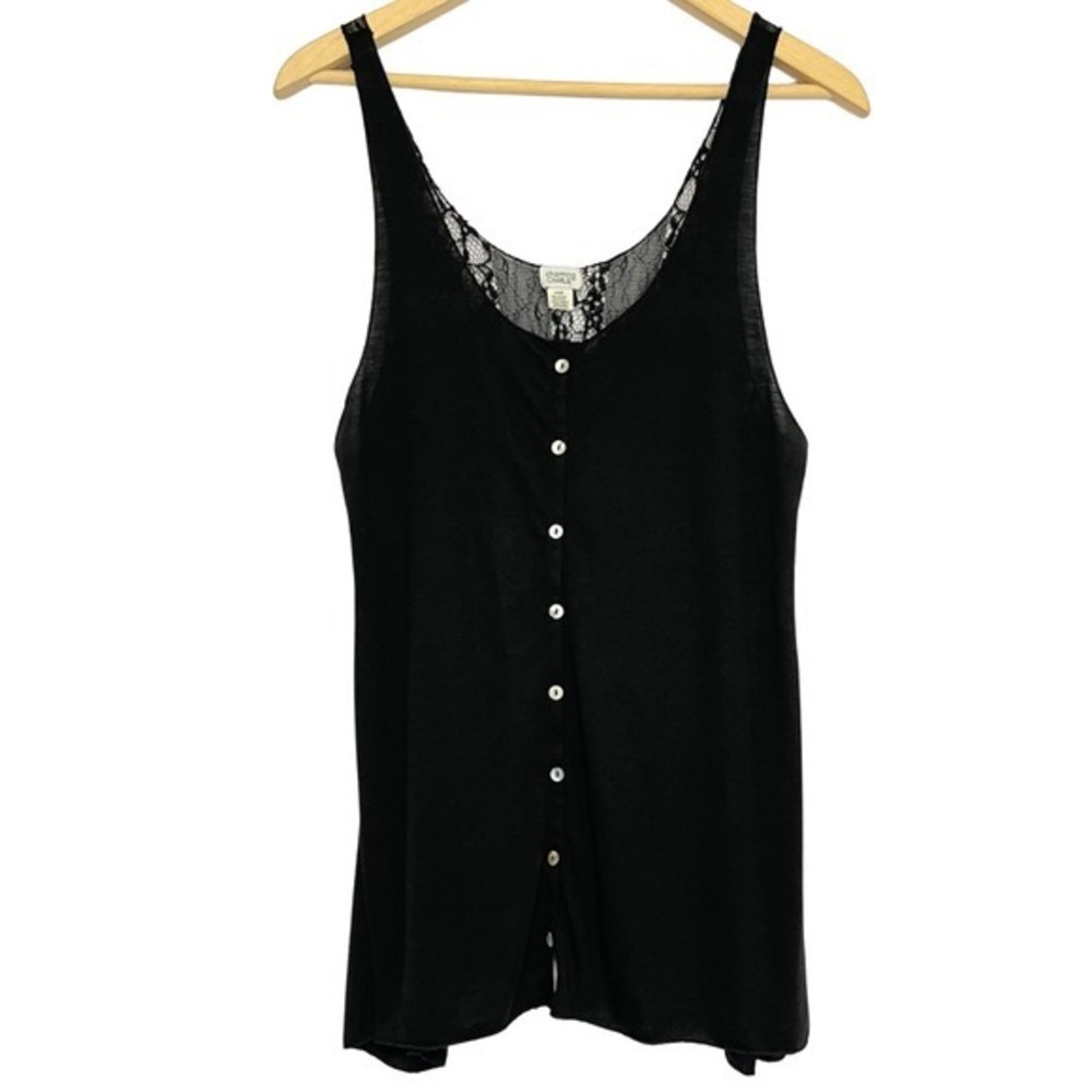 Charming Charlie Y2K Fairy Grunge Tank‎ Top Womens Size L Black Lace Back Witchy